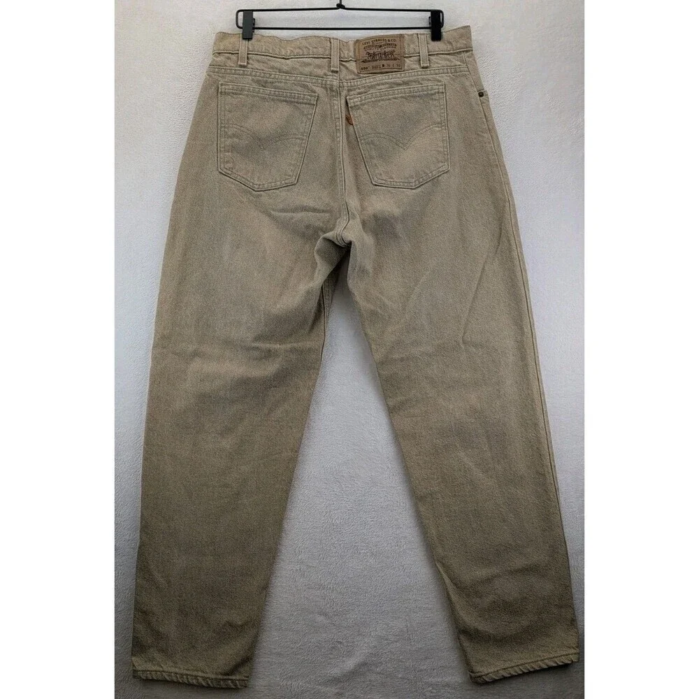 VTG 90s Levi's 550 Made in USA Orange Tab Relaxed Sandstone Tan Jeans 36x30